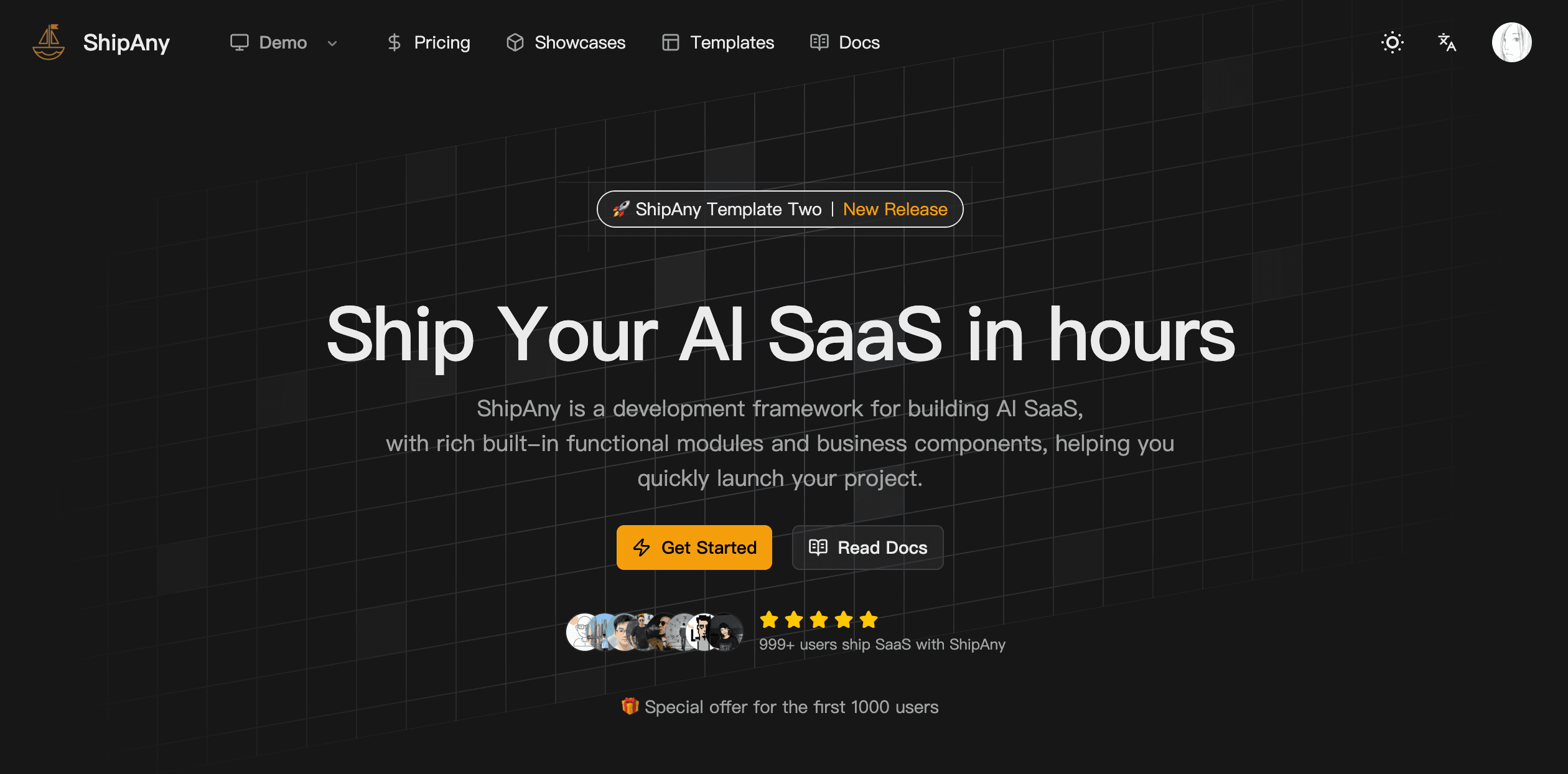 Preview image of ShipAny SaaS template